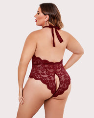 Plus Size Lace Bodysuit Halter Teddy