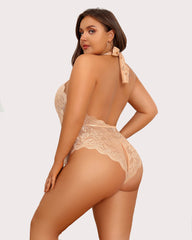 Plus Size Lace Bodysuit Halter Teddy