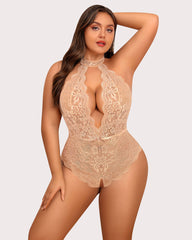 Plus Size Lace Bodysuit Halter Teddy