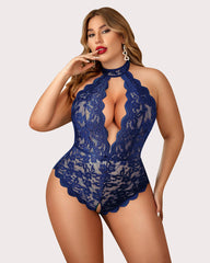 Plus Size Lace Bodysuit Halter Teddy