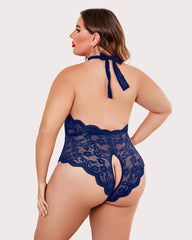 Plus Size Lace Bodysuit Halter Teddy