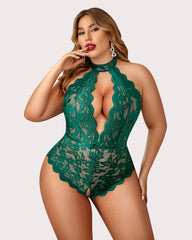 Plus Size Lace Bodysuit Halter Teddy