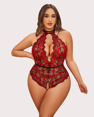 Plus Size Lace Bodysuit Halter Teddy