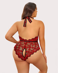 Plus Size Lace Bodysuit Halter Teddy