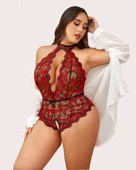 Plus Size Lace Bodysuit Halter Teddy