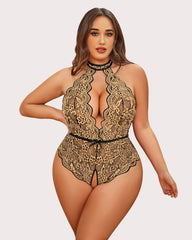 Plus Size Lace Bodysuit Halter Teddy