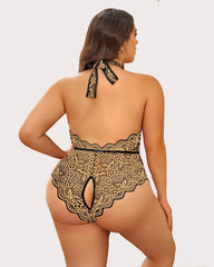 Plus Size Lace Bodysuit Halter Teddy