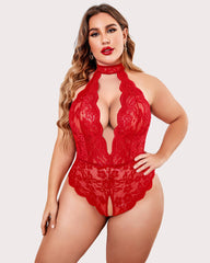 Plus Size Lace Bodysuit Halter Teddy