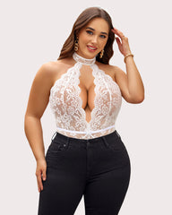 Plus Size Lace Bodysuit Halter Teddy