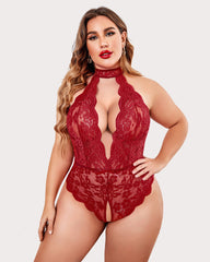 Plus Size Lace Bodysuit Halter Teddy