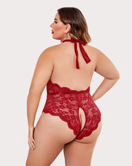 Plus Size Lace Bodysuit Halter Teddy