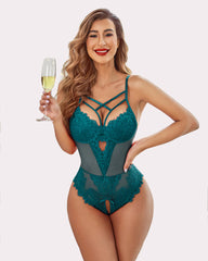 Floral Lace Harness Bodysuit One Piece