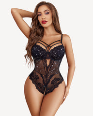 Floral Lace Harness Bodysuit One Piece