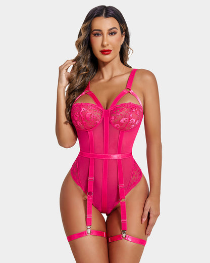 Body exotic din dantelă cu portjartieră