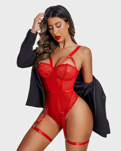 Body exotic din dantelă cu portjartieră