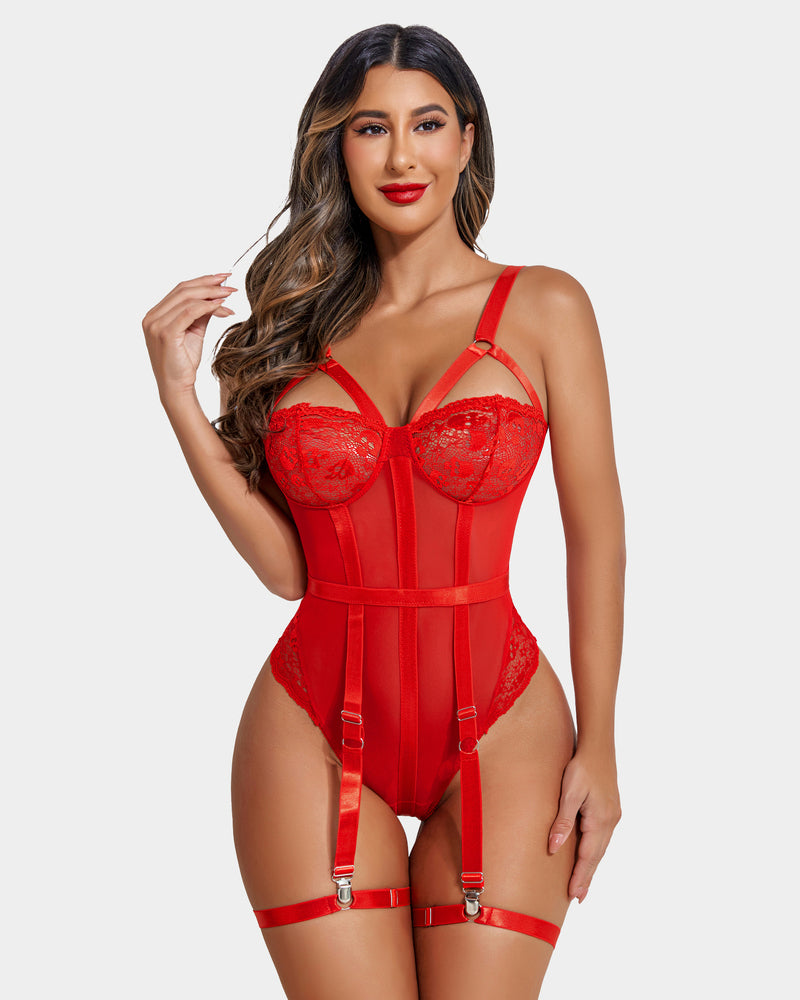 Body exotic din dantelă cu portjartieră