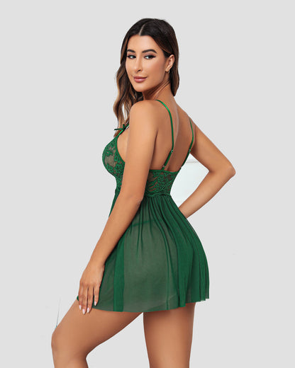 Leopard V Neck Lace Babydoll