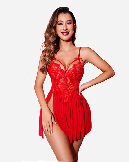 Leopard V Neck Lace Babydoll