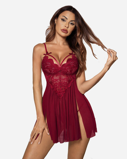 Leopard V Neck Lace Babydoll