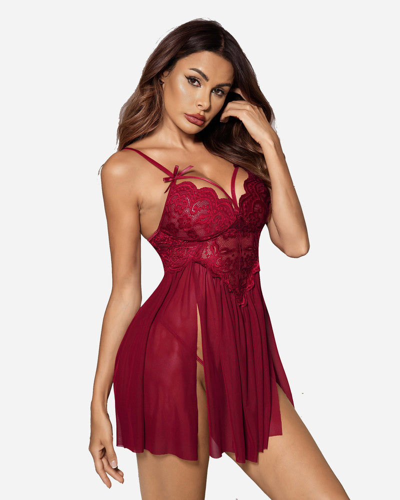 Leopard V Neck Lace Babydoll