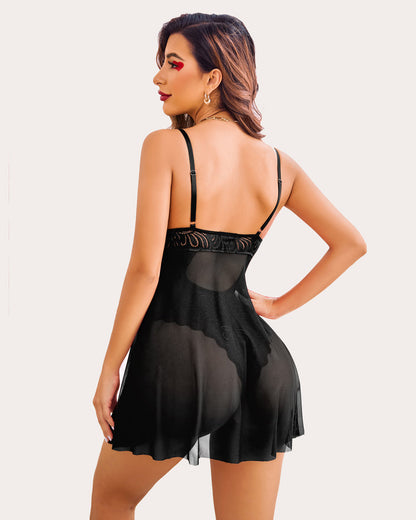 Cămașă de noapte Floral Snap Crotch Teddy Lace