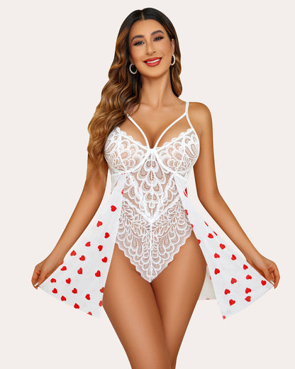 Cămașă de noapte Floral Snap Crotch Teddy Lace