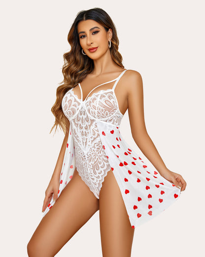 Cămașă de noapte Floral Snap Crotch Teddy Lace
