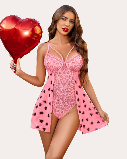 Cămașă de noapte Floral Snap Crotch Teddy Lace