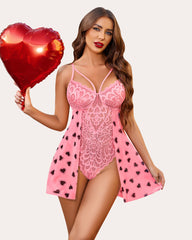 Lace Floral Print Snap Crotch Teddy