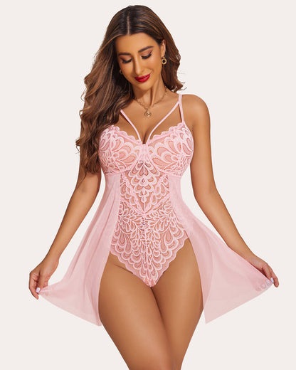 Cămașă de noapte Floral Snap Crotch Teddy Lace