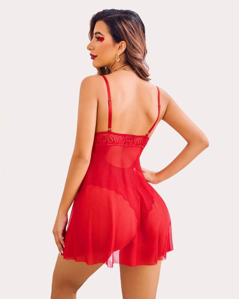 Cămașă de noapte Floral Snap Crotch Teddy Lace