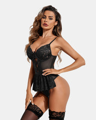 Set Lenjerie Jartieră Lace Strappy Teddy