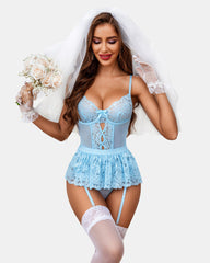 Set Lenjerie Jartieră Lace Strappy Teddy