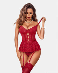 Set Lenjerie Jartieră Lace Strappy Teddy