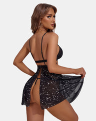 Lace Mesh V Neck Open Back Babydoll