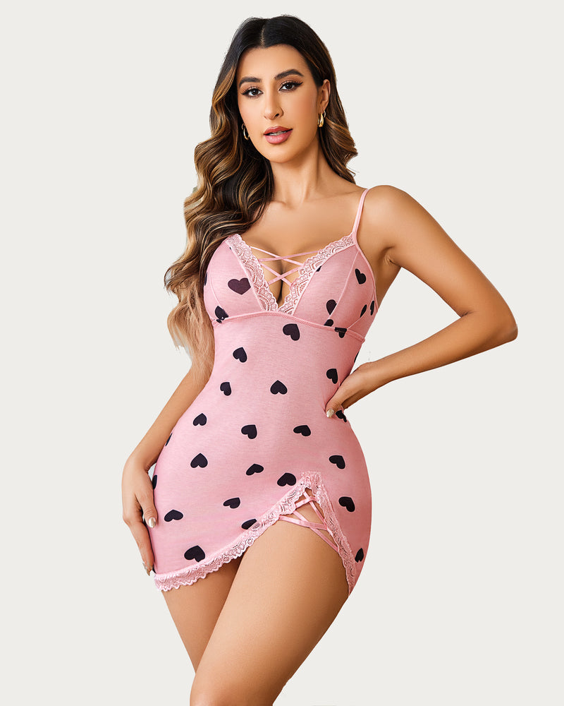 Lace Leopard Print Full Slip Dress