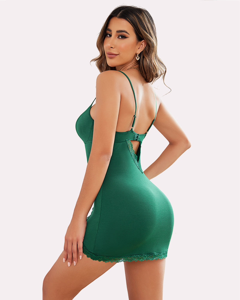 Lace V-Neck Full Slip Side Slit Sleep Dress