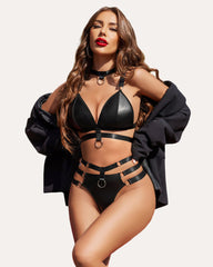 O-Ring Linked Cut Out Bra and Panty Set