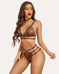 O-Ring Linked Cut Out Bra and Panty Set