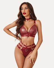 O-Ring Linked Cut Out Bra and Panty Set