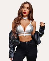 O-Ring Linked Cut Out Bra and Panty Set