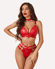 O-Ring Linked Cut Out Bra and Panty Set