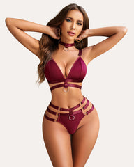 O-Ring Linked Cut Out Bra and Panty Set