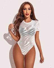 Mesh Sheer Snap Crotch Bodysuit