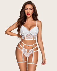 4 Piece Floral Lace Push Up Bra and Panty Set