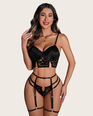 4 Piece Floral Lace Push Up Bra and Panty Set