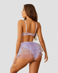 Lace Bodysuit with Detachable Mesh Mini Skirt