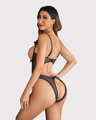 Crotchless One Piece Lace Mini Bodysuit