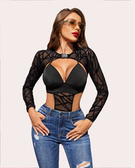 Buckle Shrug Bodysuit Crop Top Set