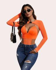 Buckle Shrug Bodysuit Crop Top Set